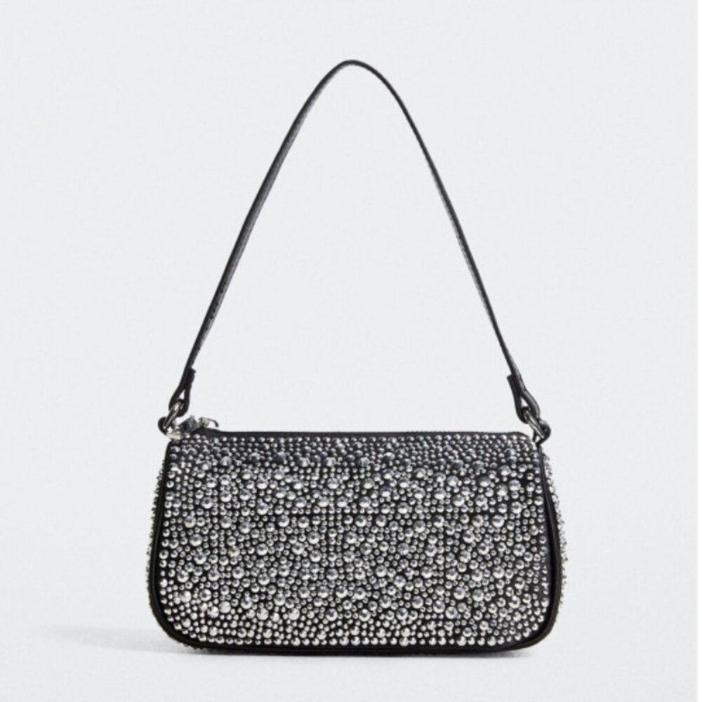 Mango Rhinestone Embellished Black Purse - Picture 1 of 5